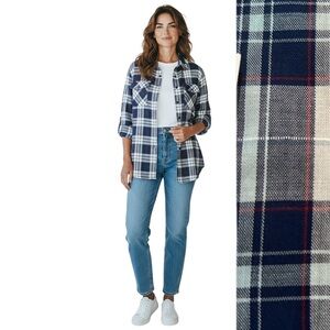 UNTUCKit Women's Sorbo Plaid Button Up Long Sleeve Blue/White/Red Shirt‎ Size 4